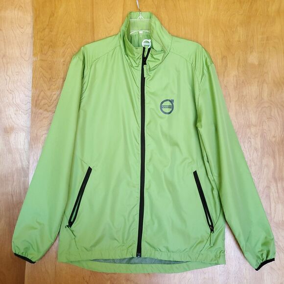Volvo Iron Mark Windbreaker Jacket Mens SMALL Green Mesh Lined Full Zip